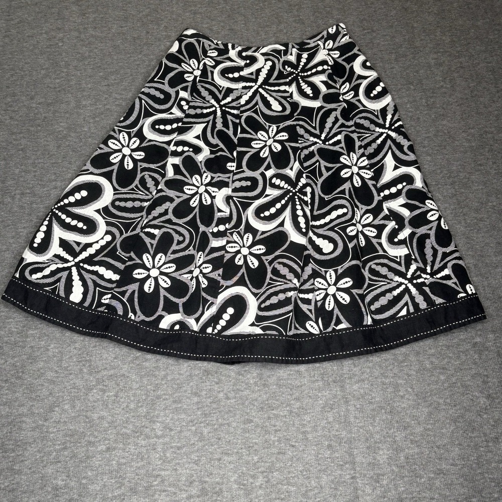 Susan Bristol Floral Abstract Black & White Pleated Skirt Womens Size 4